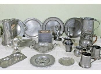 Huge Lot Of Vintage Pewter Items With Plates, Tankards, Cups, Pitchers, Candlesticks, Dishes And More