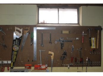 Wall Of Tools Including Hammers, Saws, Wrenches, Chisels & Lots More