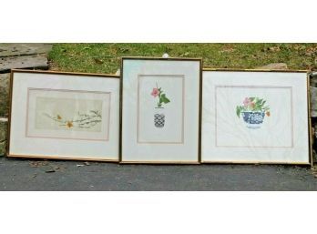 Vintage Framed Lot Of Three Penciled Signed Originals By Unknown? Artist