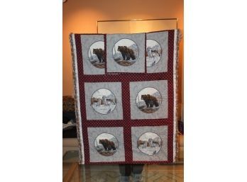 Bear's And Wolf's 39' X 50' Decorative Throw - Folds Down Into Sewn In Pouch
