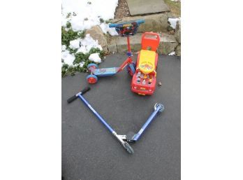 Lot Of Children's Toys With Razor Scooter, Spiderman Scooter & Ride-on Firetruck