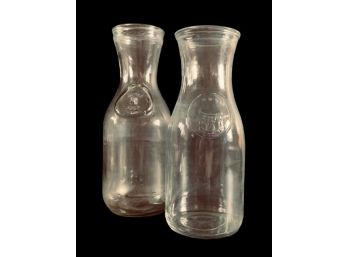 Pair Of Antique Handblown Stamped Glass Milk Jugs