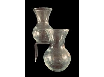 Pair Of Medium, Fluted Heavy Glass Vases