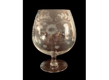 Large Etched Glass Brandy Snifter