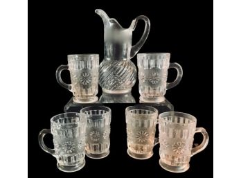 Pressed Glass Handled Glasses & Pitcher
