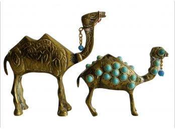 Brass/Bronze Camel Pair W/ Jeweled Turquoise