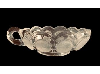 Handled, Scalloped  & Etched Candy Dish  With Patriotic Symbols