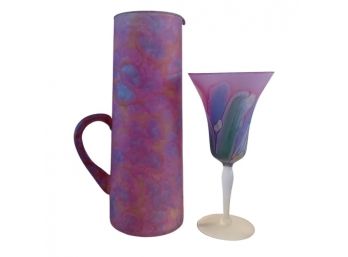 Colorful Handled Vase W/ Matching Glass