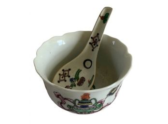 T.F.F. Japanese Porcelain Ware Soup Bowl And Spoon