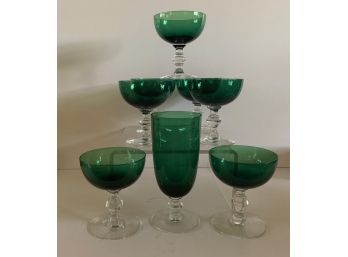 Green Champagne & Water Glasses