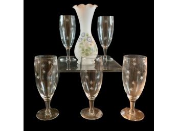 Snowflake Champagne Glasses & Pedestal Vase