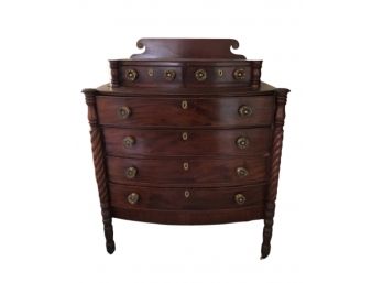 Spectacular Mahogany Dresser With Barley Twist Legs And Decorative Drawer Pulls