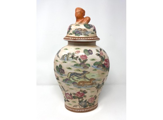 Vintage Oriental Inspired Painted Urn