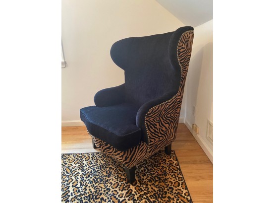 High Back Zebra Print Upholstered Wing Chair