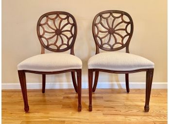 Pair Of Spider Web Back Side Chairs With Upholstered Seat