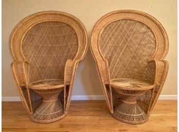 Set Of 2 Vintage Wicker Peacock Wing Chairs