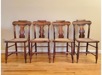 Set Of 4 Vintage Cane Seat Dining Chairs
