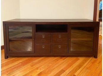 Large Console Cabinet With Glass Doors And Storage Drawers