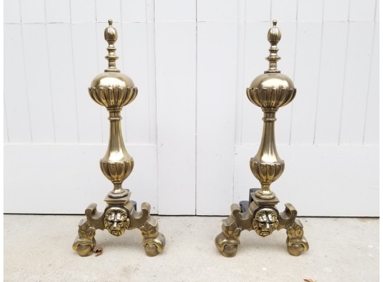 Pair Of Like New 'Olde English' Solid Brass Andirons