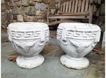 Pair Of Grecian Motif Concrete Planters