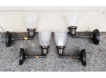 Set/4 Oil Rubbed Bronze & Pressed Glass Shade Wall Lights