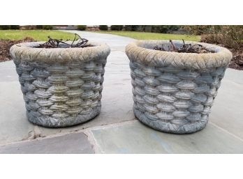 Pair Of Basketweave Pattern Concrete Planters