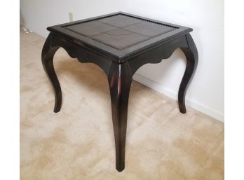 Leather Top And Brass Tack Side Table