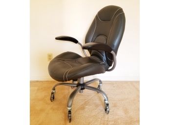 Ergonomic Modern Office Chair In Grey Leather And Chrome