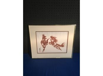 Very Nice Calligraphy Of Horses Signed And Monogrammed On Left