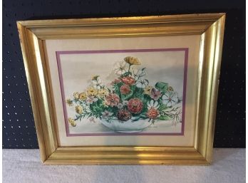 Well Done Watercolor Double Matted Under Glass In Gold Frame Signed (Wini Long)