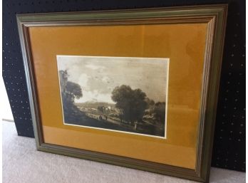 Vintage Mezzotint  With Gallery Label On The Back Matted And Framed Under Glass Very Nice Clean Peace