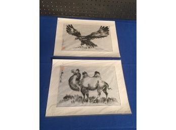 Two Paintings Under Plastic Signed By The Artist From Mongolia