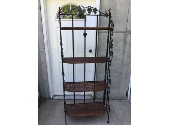 Wrought  Iron Heavy Duty Bakers Rack Foldable In Great Shape With Three Glass Shelves