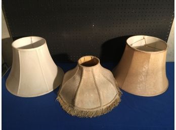 Three Vintage Lamp Shades Of Various Sizes Silk Possibly