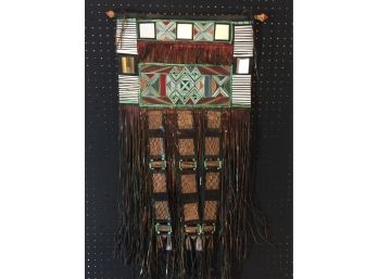 Handmade Leather And Thread Designed Possibly Native American Wall Hanging In Great Shape