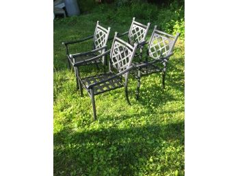 Four Cast Aluminum Exterior Chairs Solid Aluminum With Heavy Duty Webbing For Seats In Very Good Shape