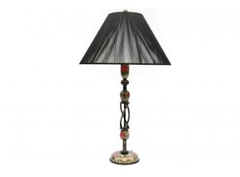 Hand Painted Floral Wood Lamp With String Lampshade