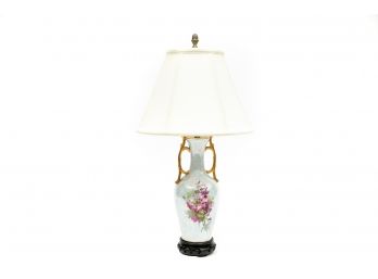 Iridescent Floral Lamp With Gilt Handles