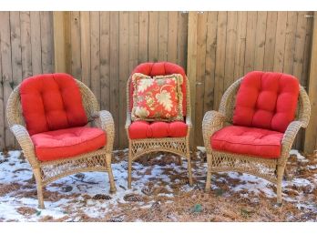 Three Piece Wicker Outdoor Patio Set With Cushions And Covers