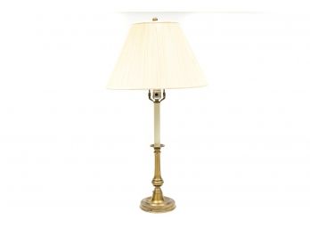 Brass Candlestick Lamp With Pleated Shade