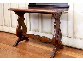 Vintage Carved Wood Open Lyres Console Table