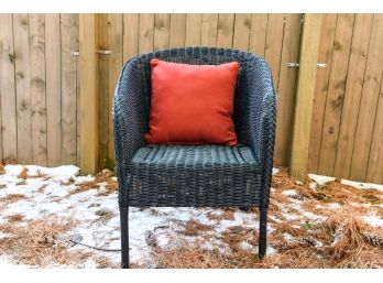 All Weather Wicker Patio Chair + Red Pillow