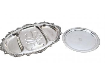 Bristol Silverplate Meat Tray + Round Platter