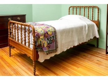 Vintage Wood Spool (a/k/a The Jenny Lind) Bed On Casters + Serta Twin Size Mattress And Boxspring (Optional)