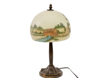 Signed Mary Lou Table Lamp With Hand Painted Shade