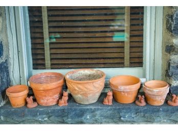 Six Pottery Planters And Five Garden Figurines