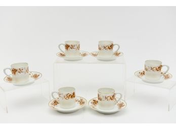 Set Of Six Limoges Porcelaine De Paris France Decor Feuilles D'Automne Espresso Cups And Saucers