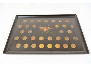 Mid-20th Century Large Black Lacquer Presidential Coin Inlay Tray By Couroc
