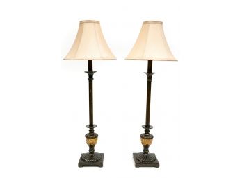 Pair Of Candlestick Lamps With Bulbous Form