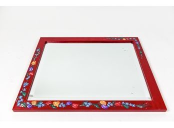 Hand Painted Floral Mirror With Beveled Edge